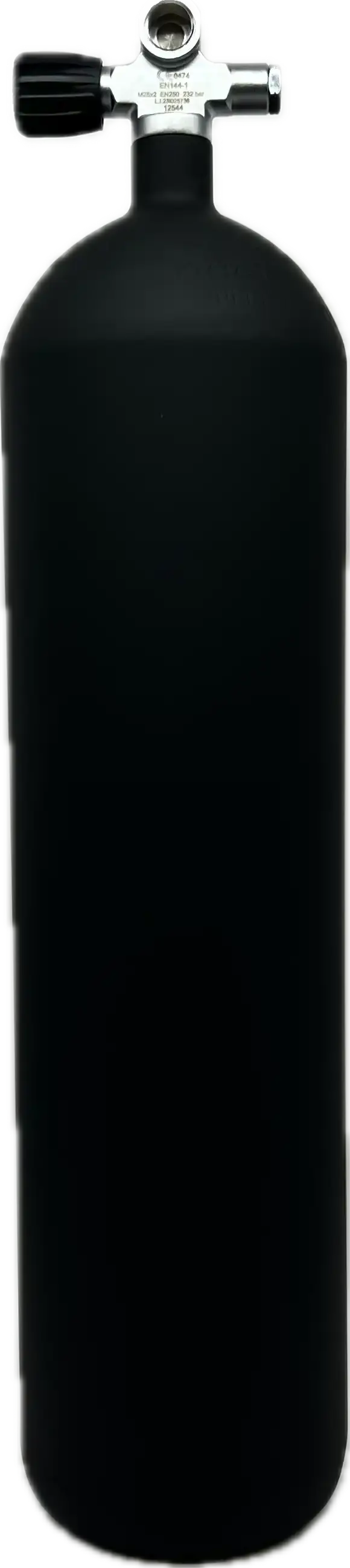 ECS 12L LANG / 230 BAR STAHL TG MIT KONKAVEM BODEN ( MATT SCHWARZ ) UND VENTIL 12544RE BY POLARIS - WATERSPORTS24